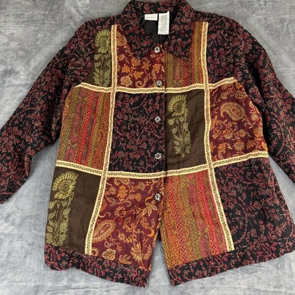 Vtg Patchwork Floral Paisley 16 1X Jacket White Stag Lagenlook Boho Tapestry - Picture 2 of 12